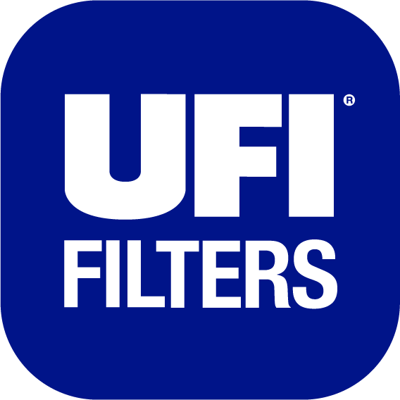 UFI Filters logo on a blue background.